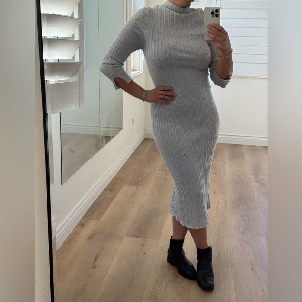 Anthropologie Daily Practice Gray Ribbed Knit Dress